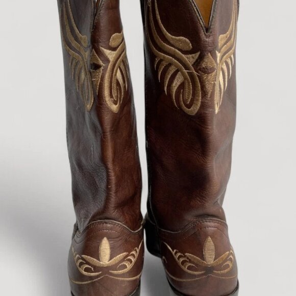 Santa Fe Brown Embroidered Cowboy Western Leather Boots Men's 11.5 D - Picture 7 of 12